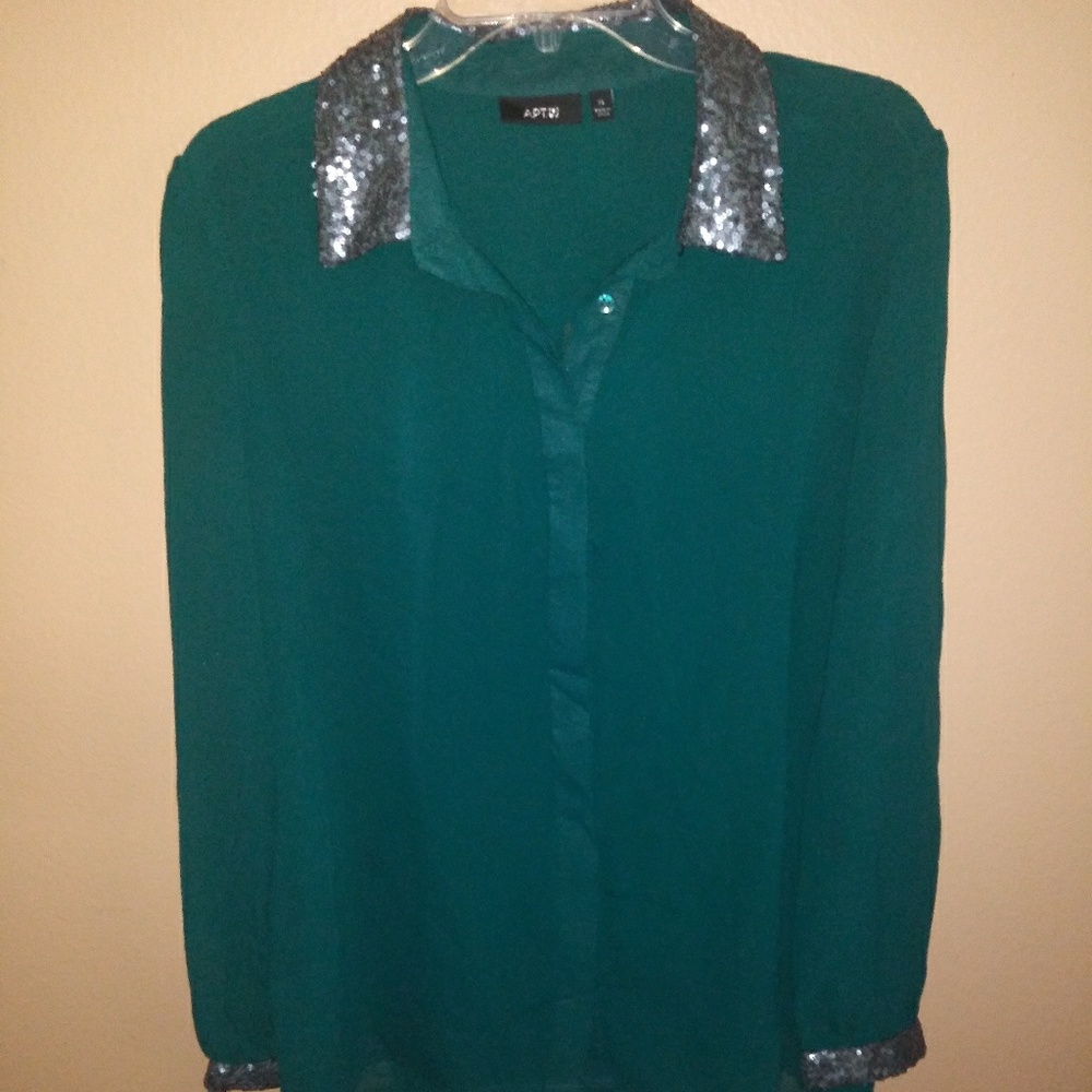 Apt 9 sz XL Emerald Sheer Lng Slv Blouse